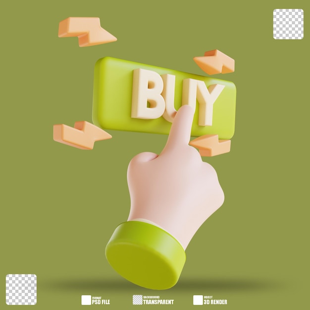 3d illustration hand and click buy 3