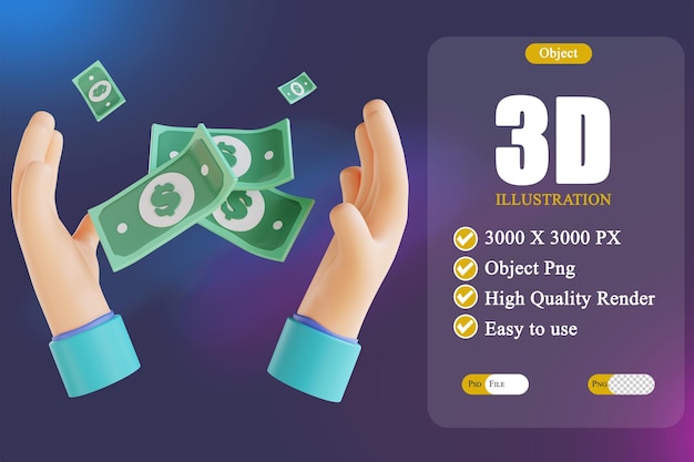 3d illustration hand and dollar bill 6