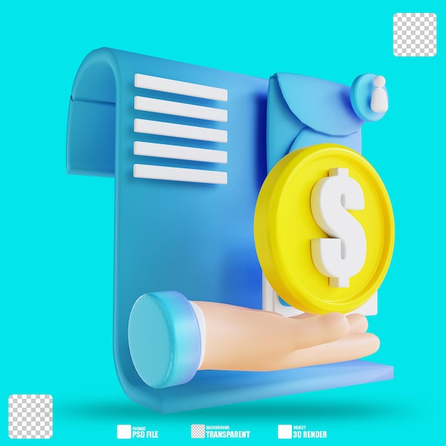 3D illustration hand and give salary 3