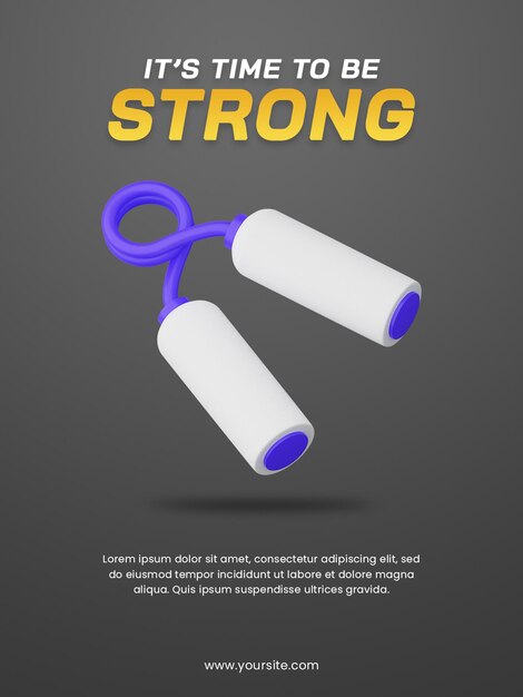 PSD 3d illustration of hand gripper. poster design template. useful for sport illustration design.