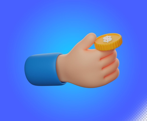 3d illustration hand hold dollar coin