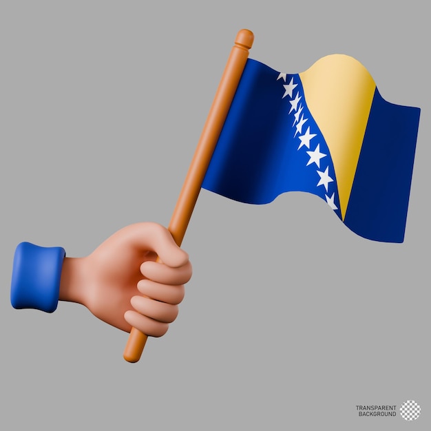 PSD illustrazione 3d di una mano che tiene la bandiera della bosnia-erzegovina