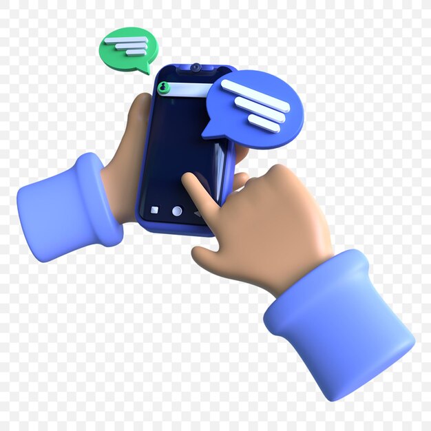 PSD 3d illustration of a hand holding a cell phone with a text message