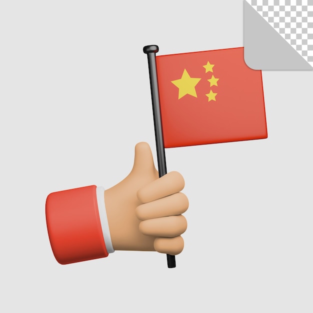 PSD 3d illustrazione della mano che tiene la bandiera della cina