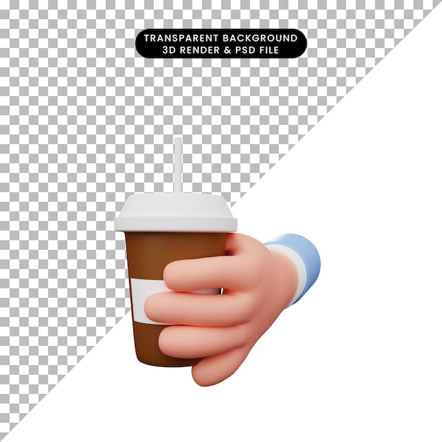 Illustrazione 3d della mano che tiene il caffè