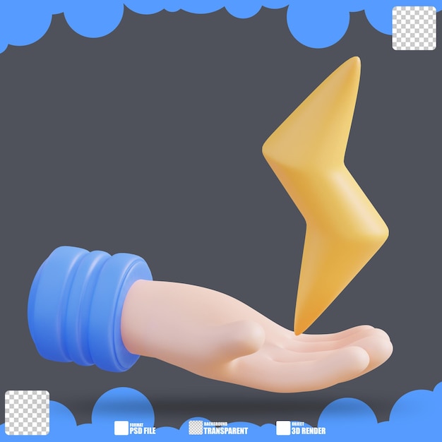 3d illustration hand holding electricity 4