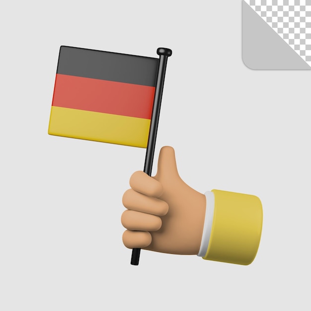 Illustrazione 3d della mano che tiene la bandiera della germania