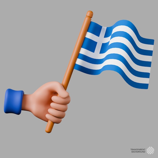 PSD 3d illustration of hand holding the greece flag