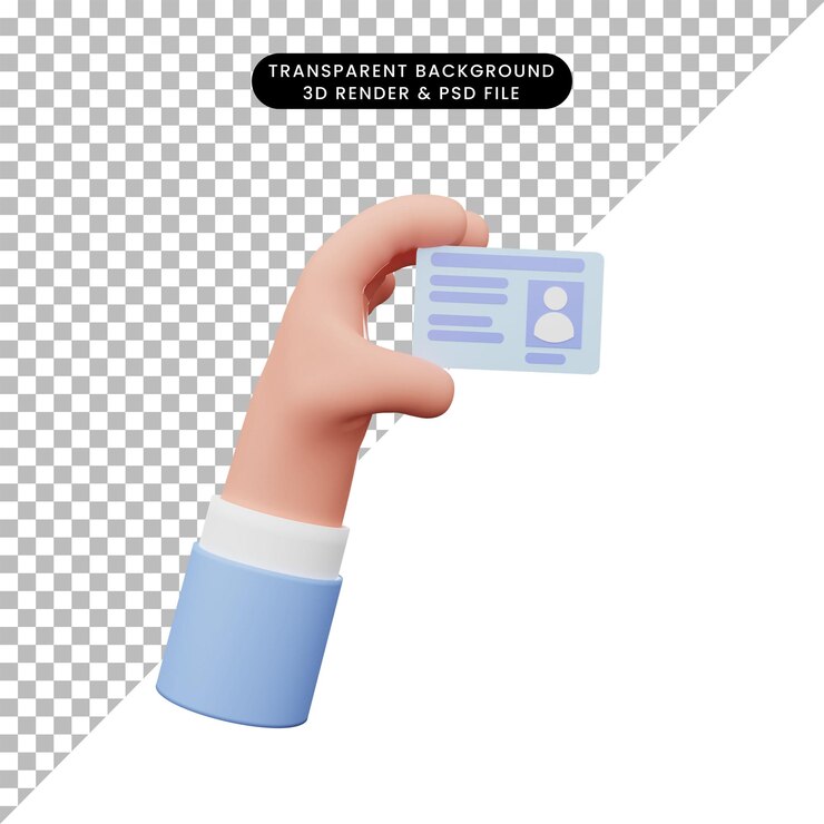 3d illustration of hand holding id card