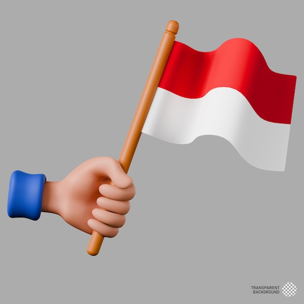 PSD 3d illustration of hand holding the indonesia flag