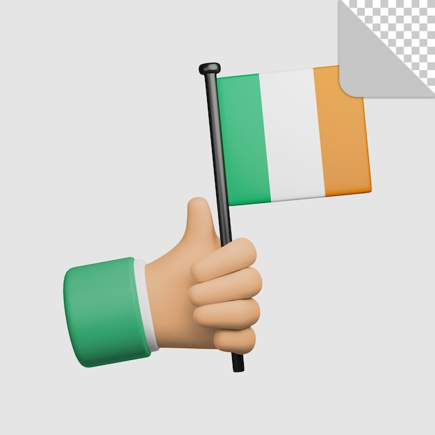 3d illustrazione della mano che tiene la bandiera dell'irlanda