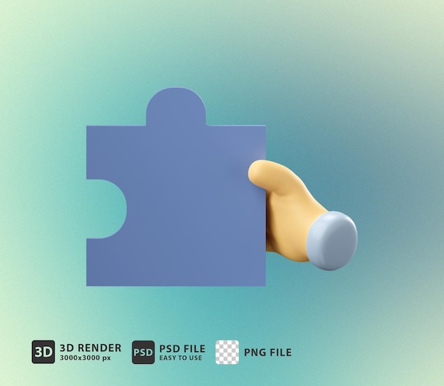 PSD illustrazione 3d pezzo di puzzle con mano