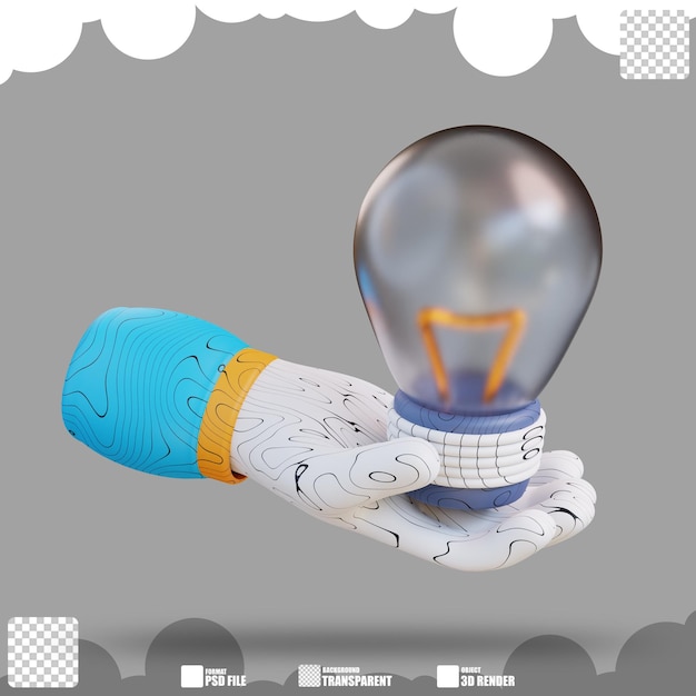 PSD 3d illustrazione della mano che tiene la lampada idea 3