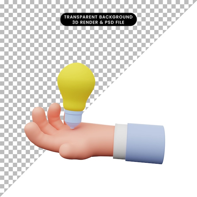 손 잡고 전구의 3d 그림