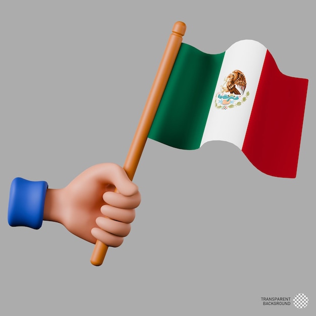 メキシコ国旗を掲げている手の3Dイラスト