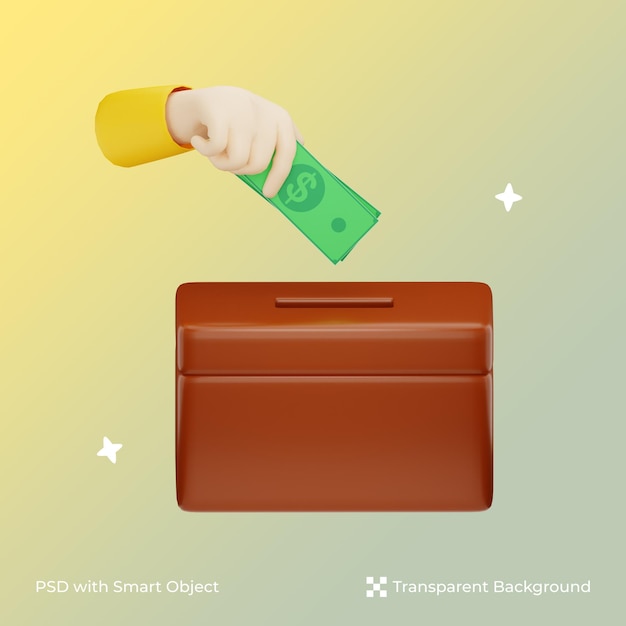 PSD 3d illustration of hand holding money