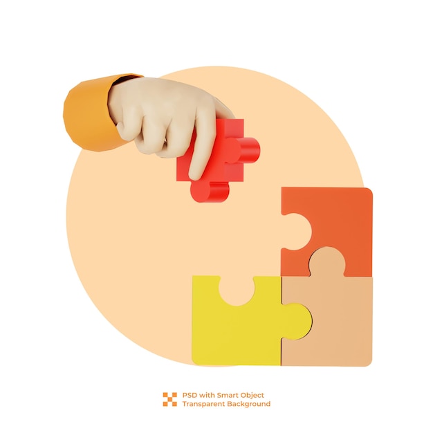 PSD 3d illustration hand holding puzzle