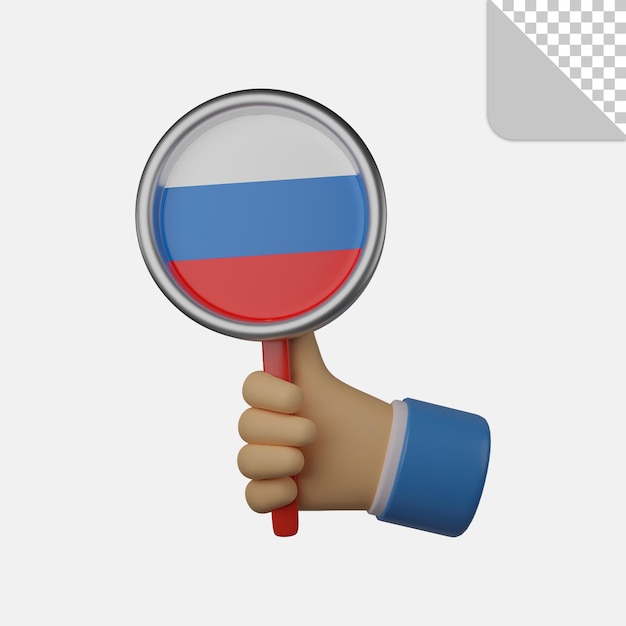 PSD illustrazione 3d della mano che tiene la bandiera della russia