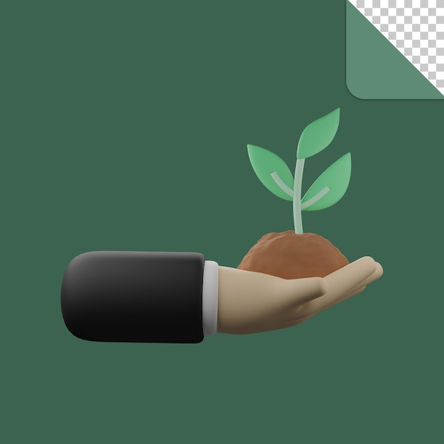 3d illustration hand holding soil