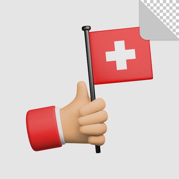 PSD 3d illustrazione della mano che tiene la bandiera svizzera