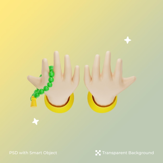 PSD 3d illustration hand holding tasbih