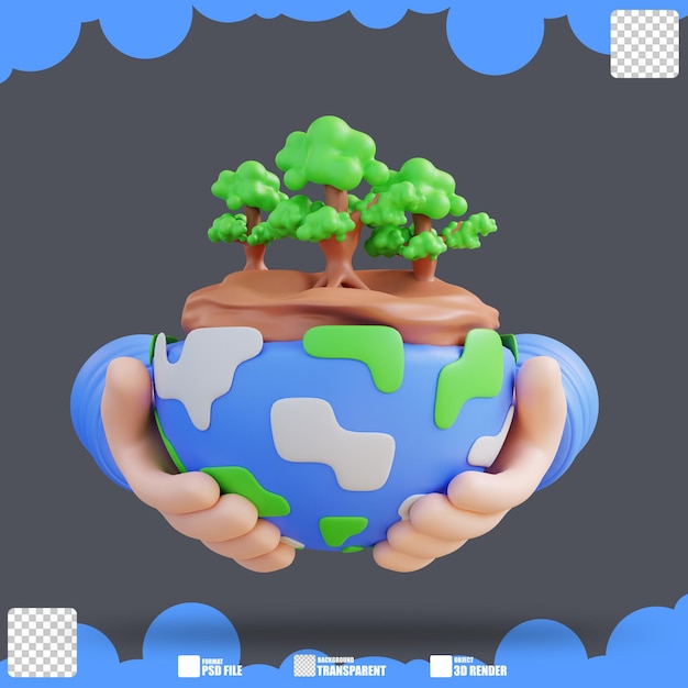 PSD mano dell'illustrazione 3d che tiene foresta verde tropicale 4