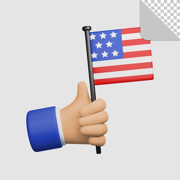 アメリカ合衆国の旗を持っている手の3dイラスト