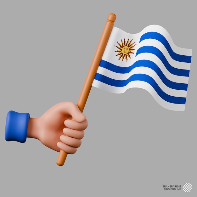 PSD 3d illustration of hand holding the uruguay flag