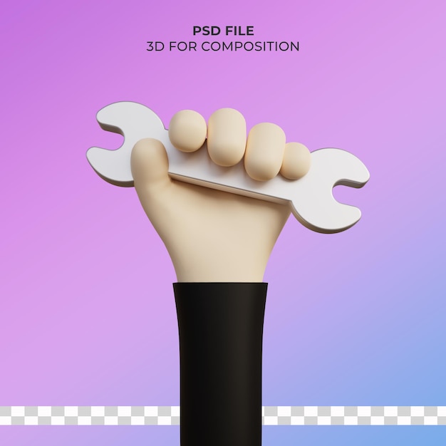 PSD 3d illustration hand holding wrench premium psd