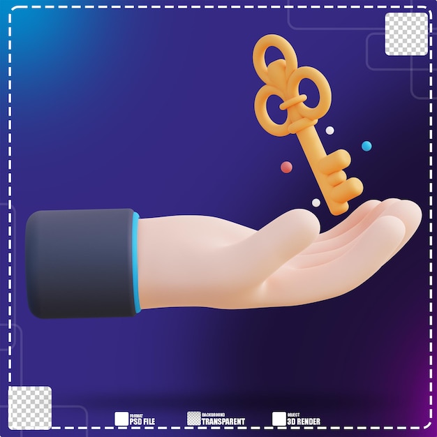 PSD 3d illustration of hand and key 2