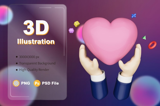 3D Illustration hand pose take heart