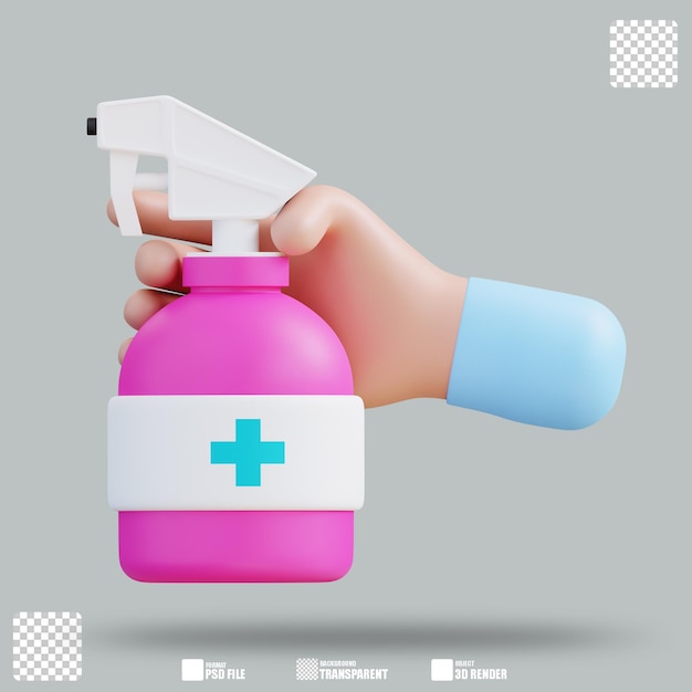 3d illustration hand with handsanitizer 3