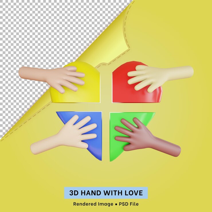 PSD 3d illustration of a hand with love