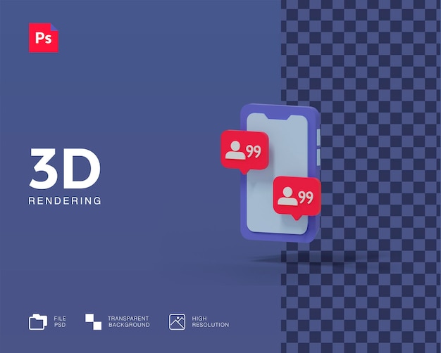 3d иллюстрации мобильный телефон с уведомлением