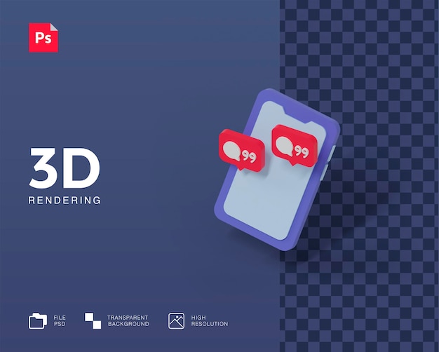 通知付きの3dイラスト携帯電話