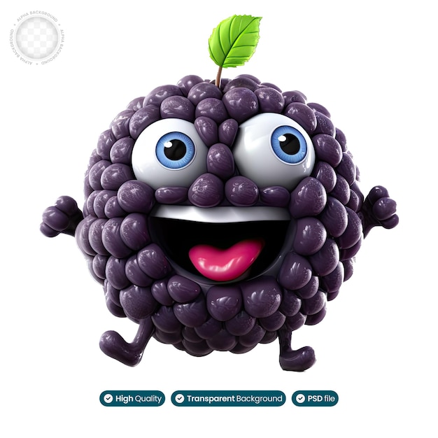 PSD 3d illustration of a happy blackberry fruit