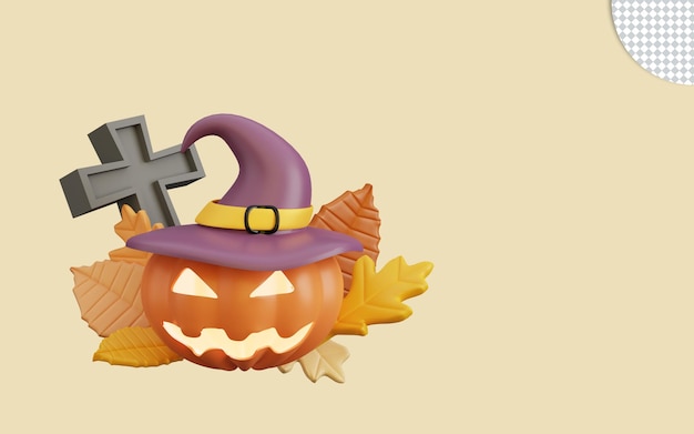 PSD 3d illustrazione di felice halloween con foglie d'autunno