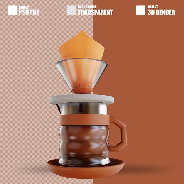 PSD 3d illustrazione hario v60 caffè