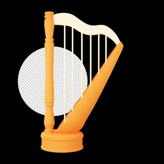 PSD 3d illustration of harp orange icon over black background