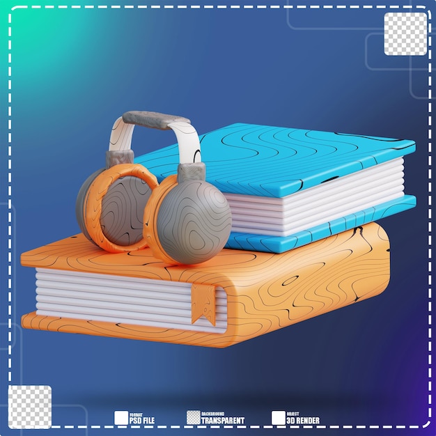 PSD 3d illustration of headset and audio book 2