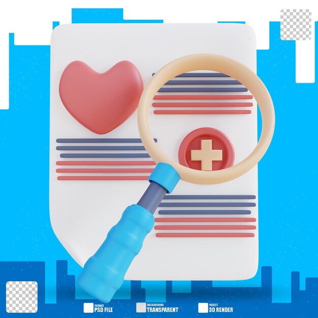 PSD 3d illustration heart health check document 2