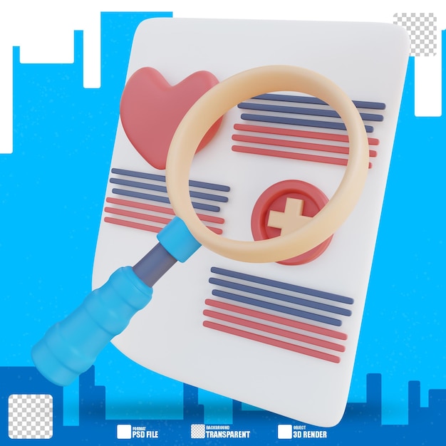 3d illustration heart health check document 3