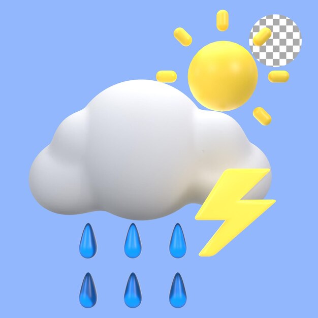 PSD 3d illustration heavy rain with thunder at the day