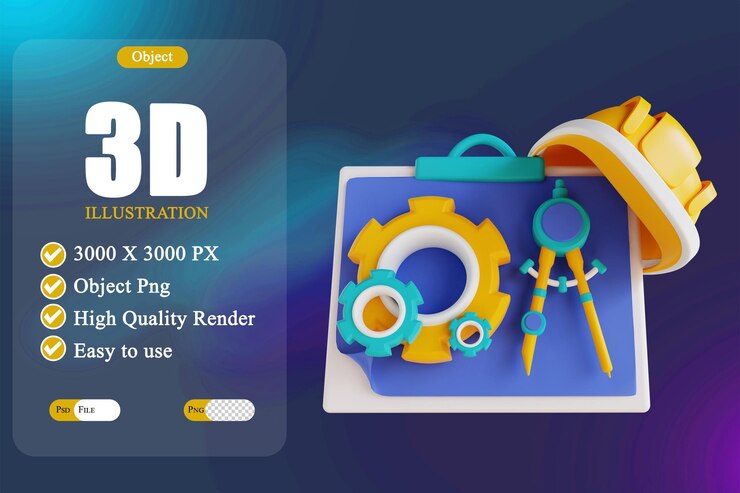PSD 3d illustration helmets and creative tools 3