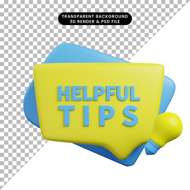 3d illustration helpful tips label design 3d render