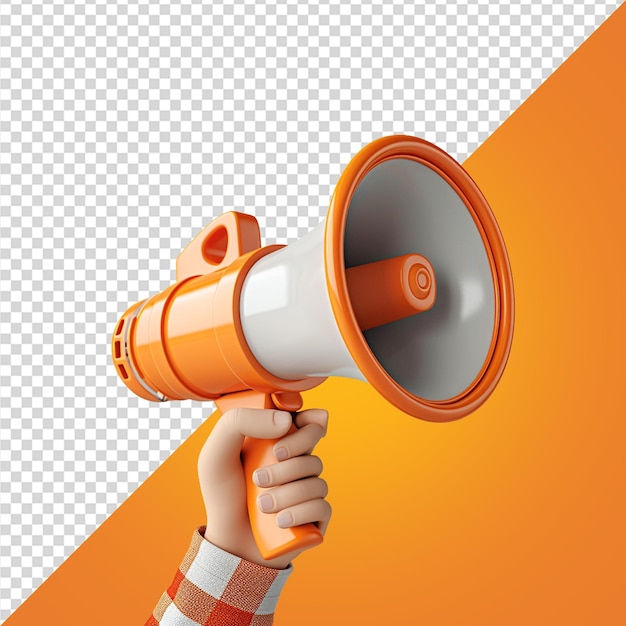 3d illustration of holding a megaphone on transparent background