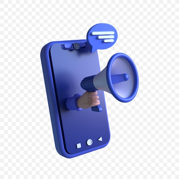 문자 메시지가 있는 확성기를 들고 있는 3d 그림