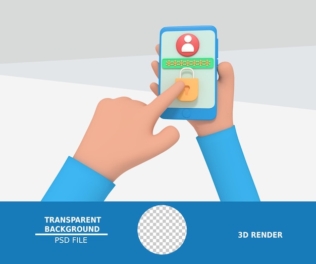 PSD 3d illustration of holding phone security