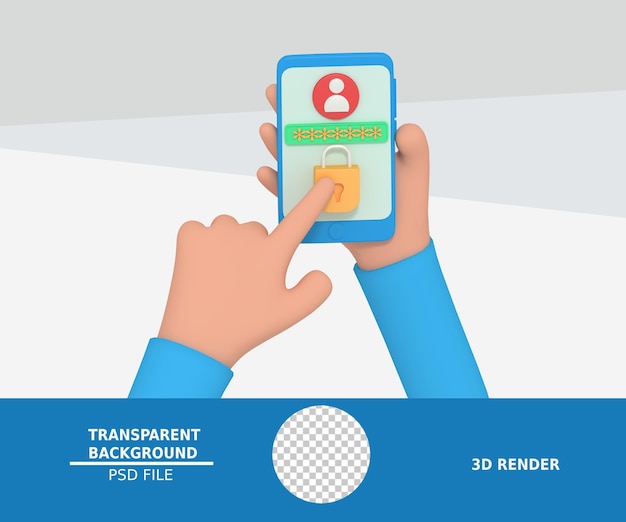 3d illustration of holding phone security
