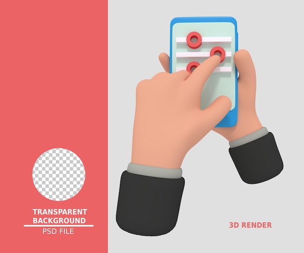 PSD 3d illustration of holding smartphone with filter icon